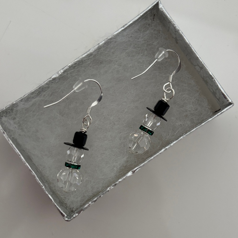 Elegant Black and Silver Snowman Earrings
